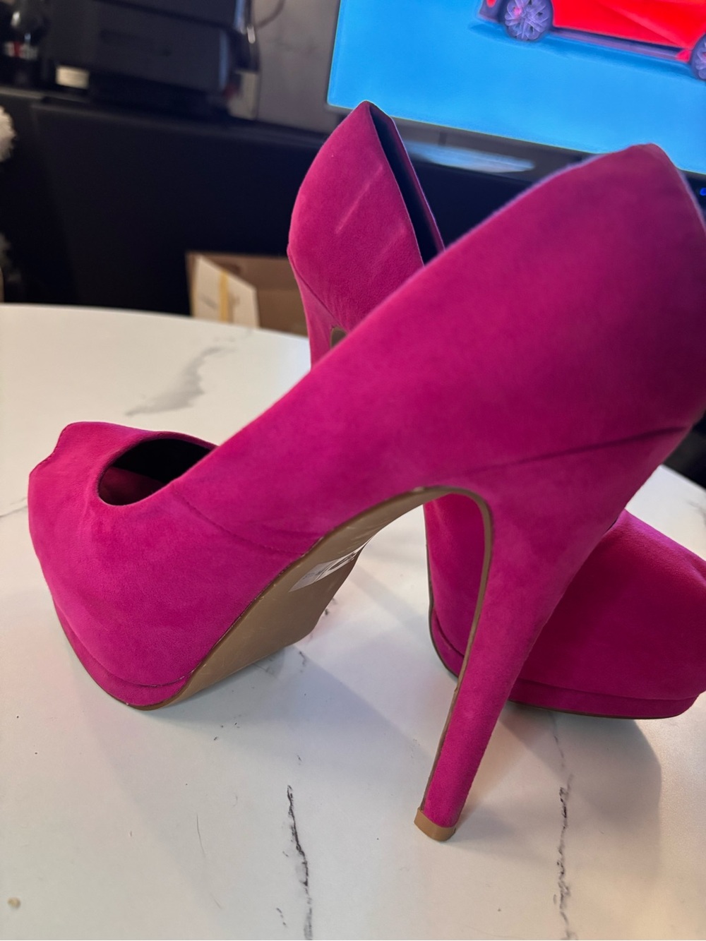 Qupid Hot Pink Suede Platform Stiletto Pumps